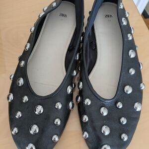 Zara Black Studded Women's Flats